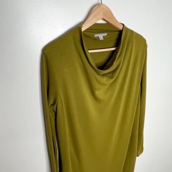 COS Long Sleeve Dress Womens Medium Olive Green Cowl Neck Minimalist Pockets - Picture 4 of 11